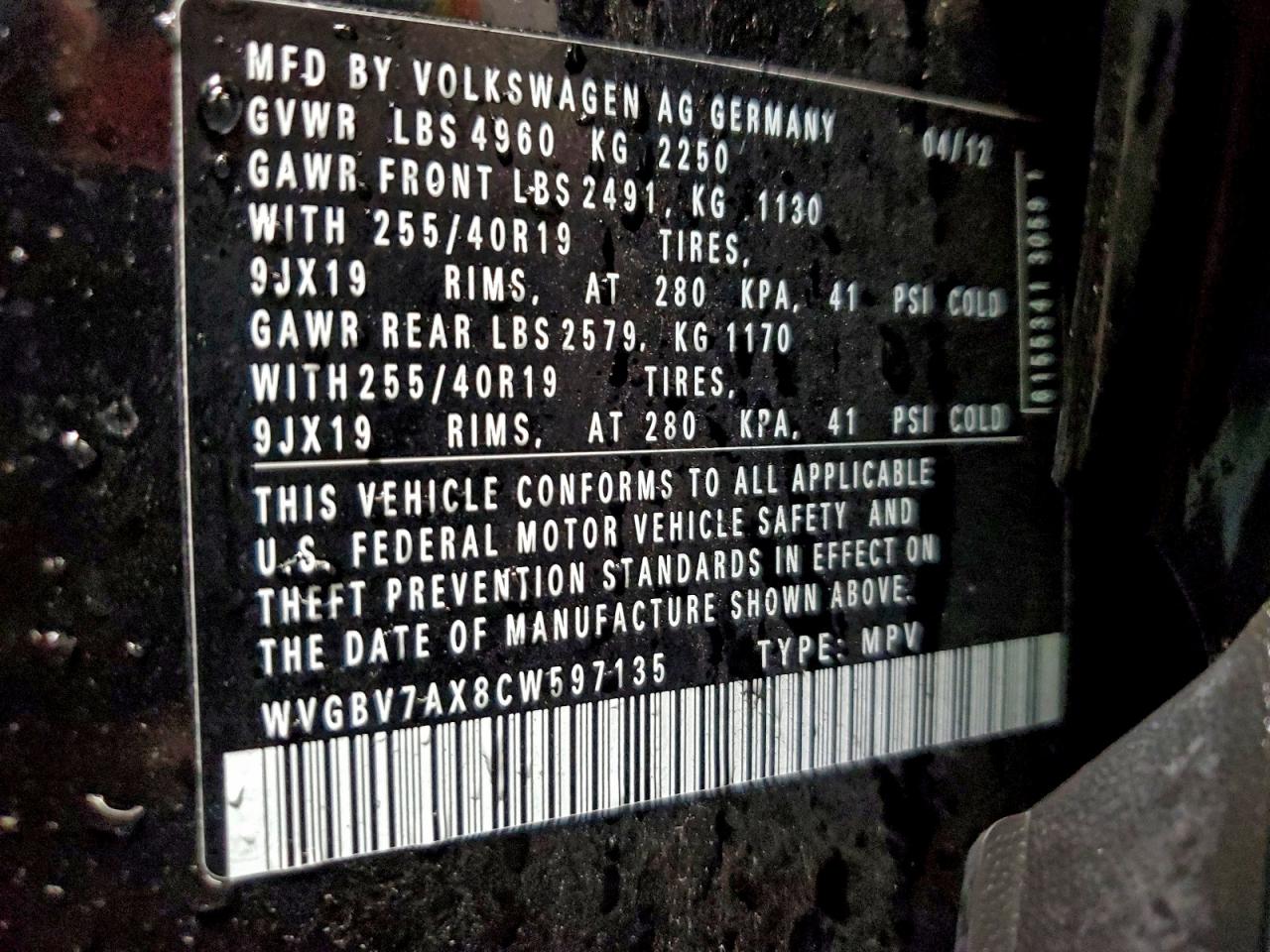 2012 VOLKSWAGEN TIGUAN S photo 12