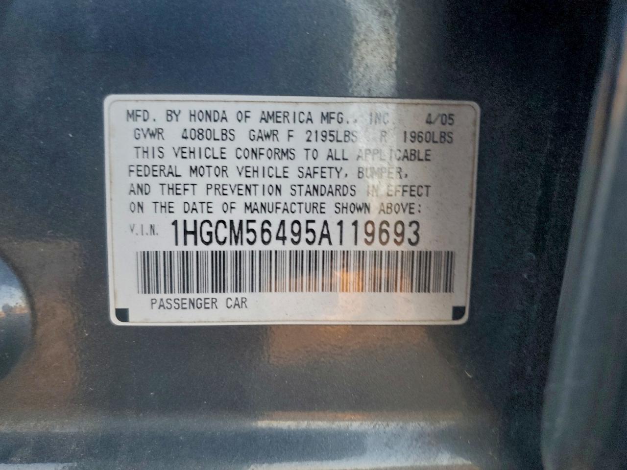 2005 HONDA ACCORD LX photo 12