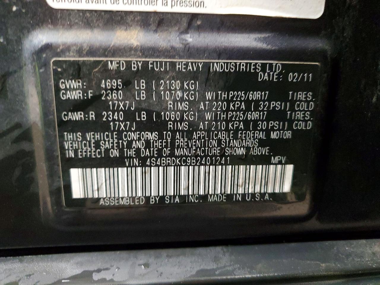 2011 SUBARU OUTBACK 3.6R LIMITED photo 14