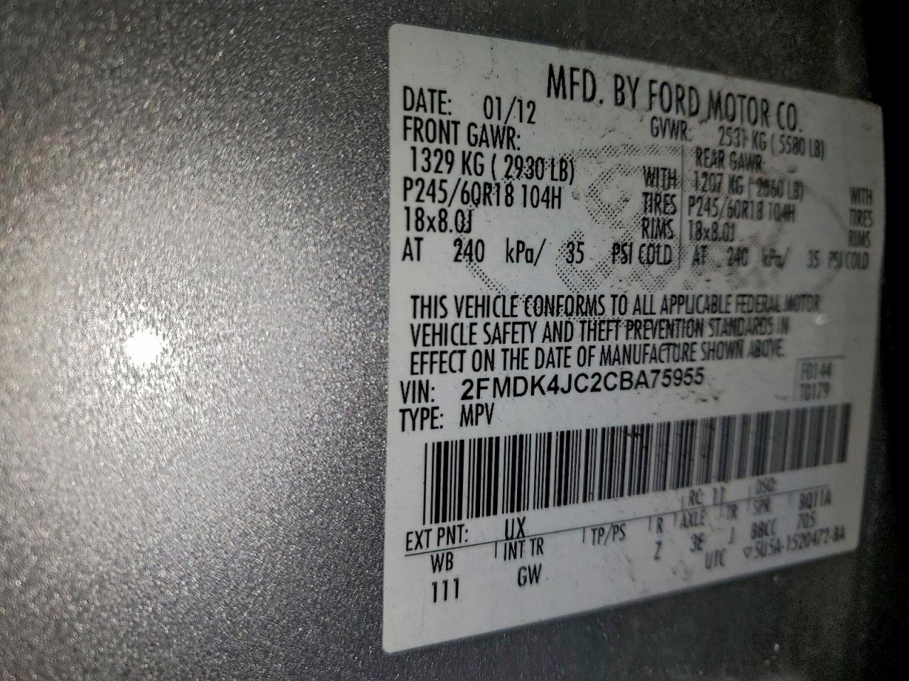 2012 FORD EDGE SEL photo 13