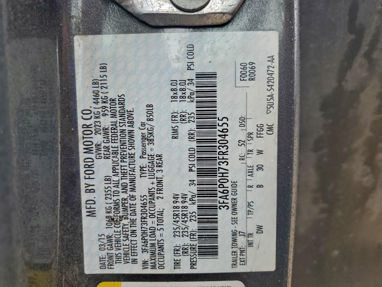 2015 FORD FUSION SE photo 12