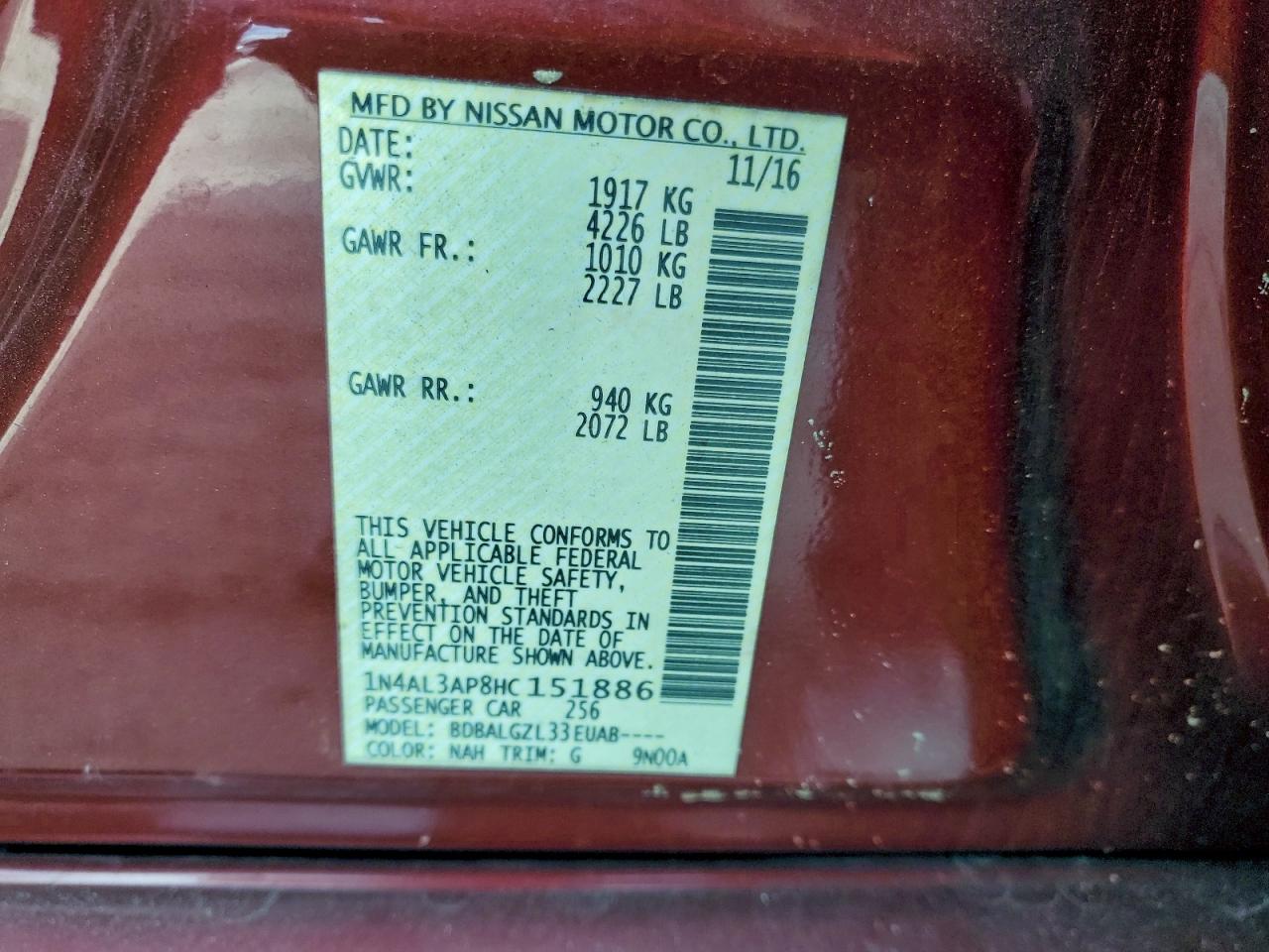 2017 NISSAN ALTIMA 2.5 photo 12