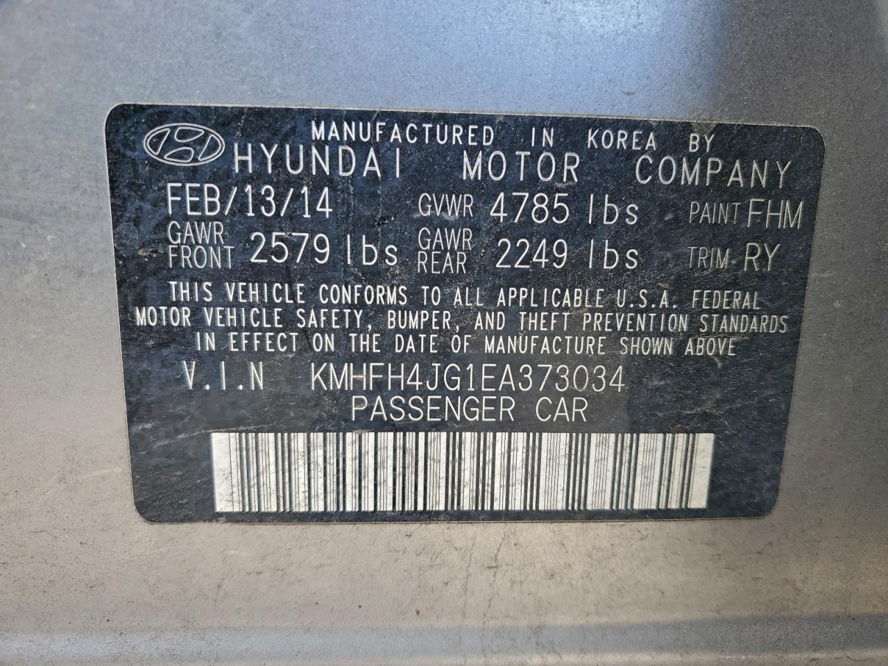 2014 HYUNDAI AZERA GLS photo 12