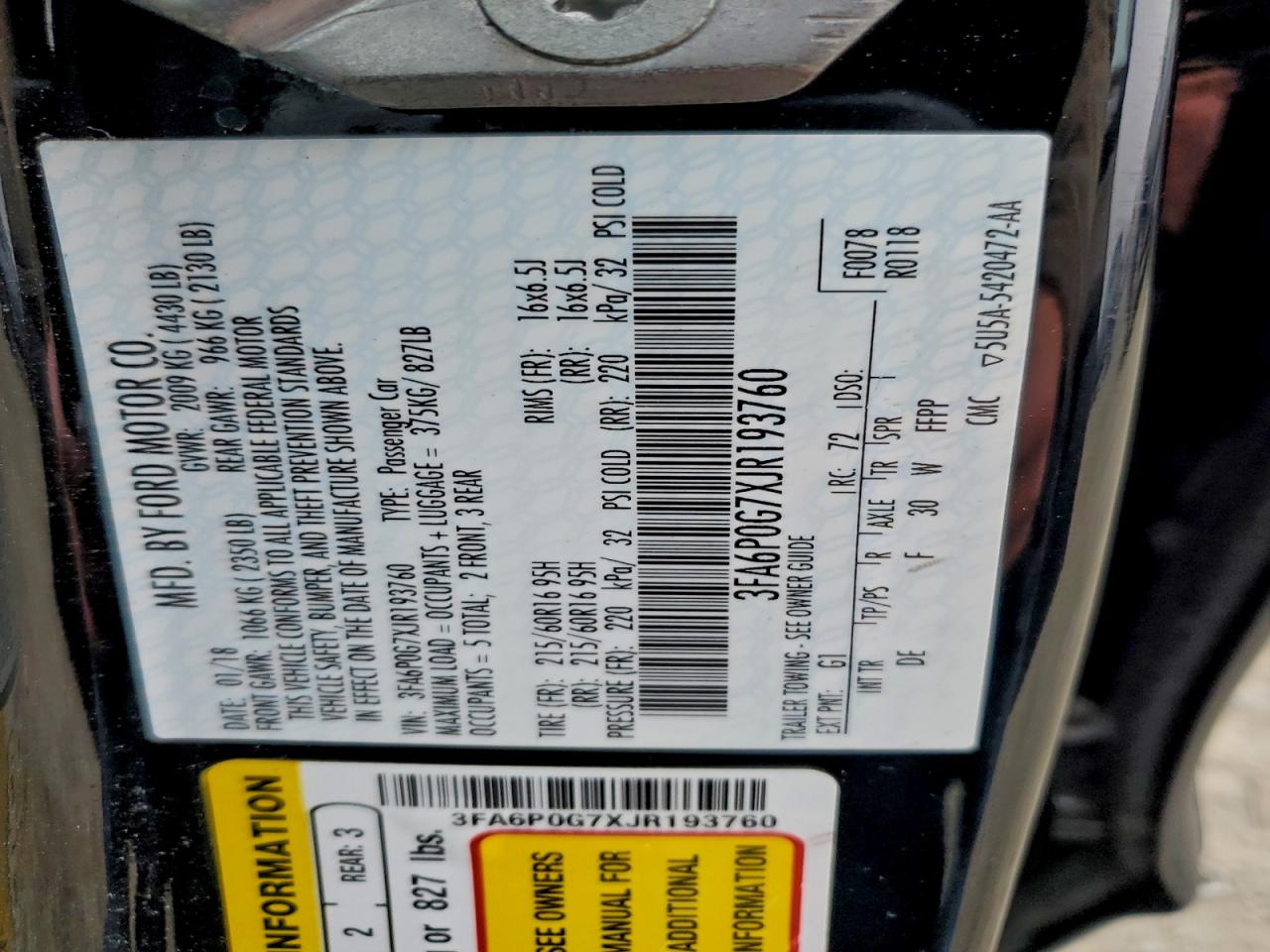 2018 FORD FUSION S photo 12