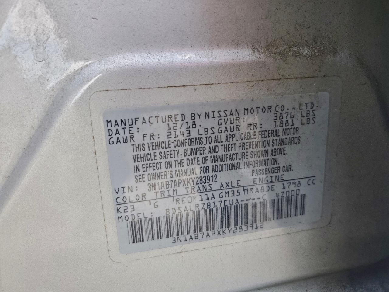 2019 NISSAN SENTRA S photo 13