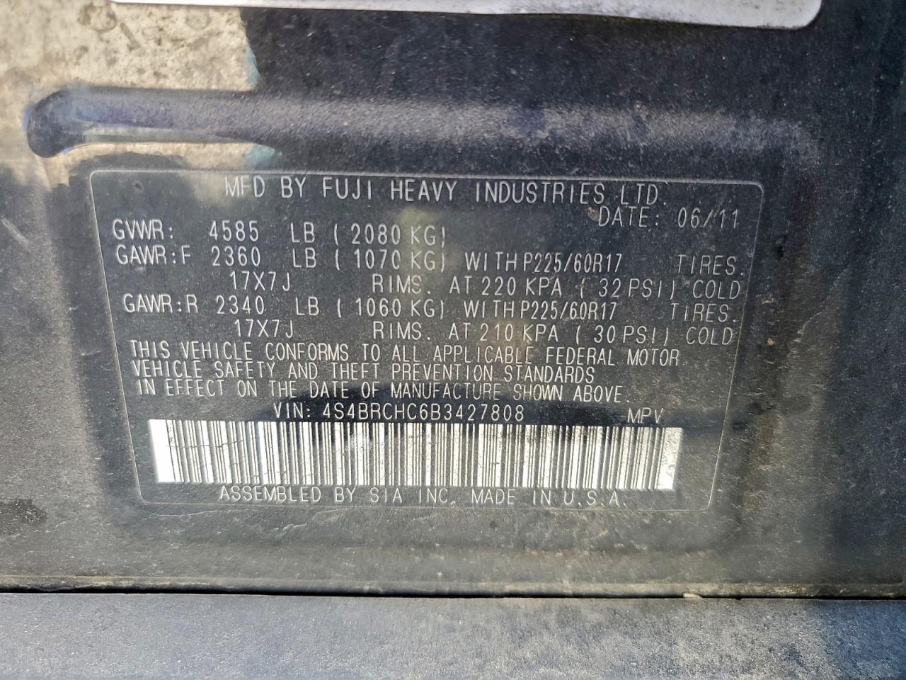 2011 SUBARU OUTBACK 2.5I PREMIUM photo 12