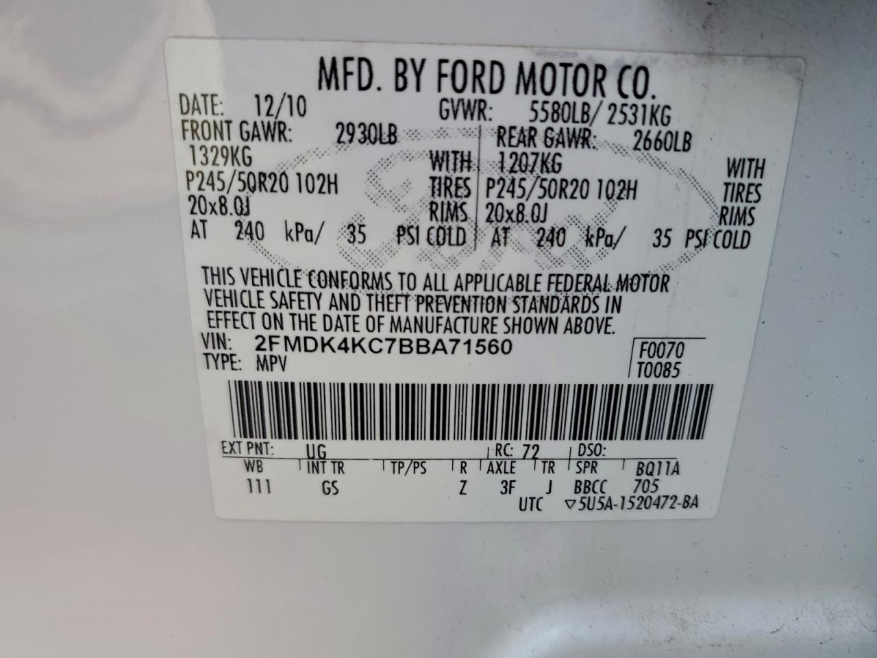 2011 FORD EDGE LIMITED photo 13
