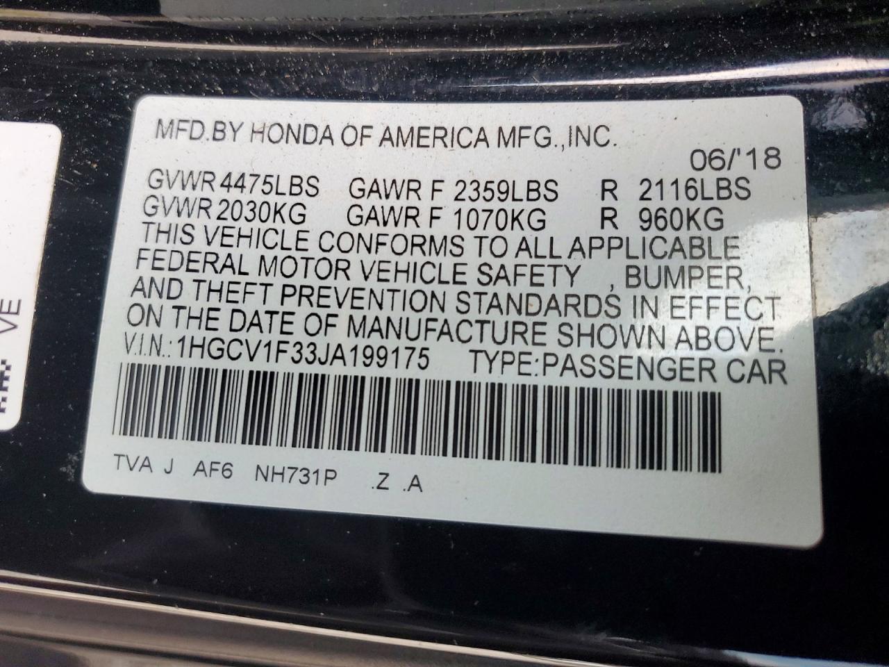 2018 HONDA ACCORD photo 12