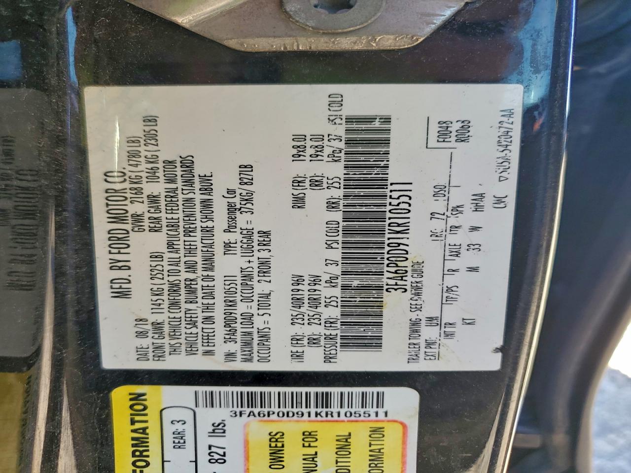 2019 FORD FUSION TITANIUM photo 12
