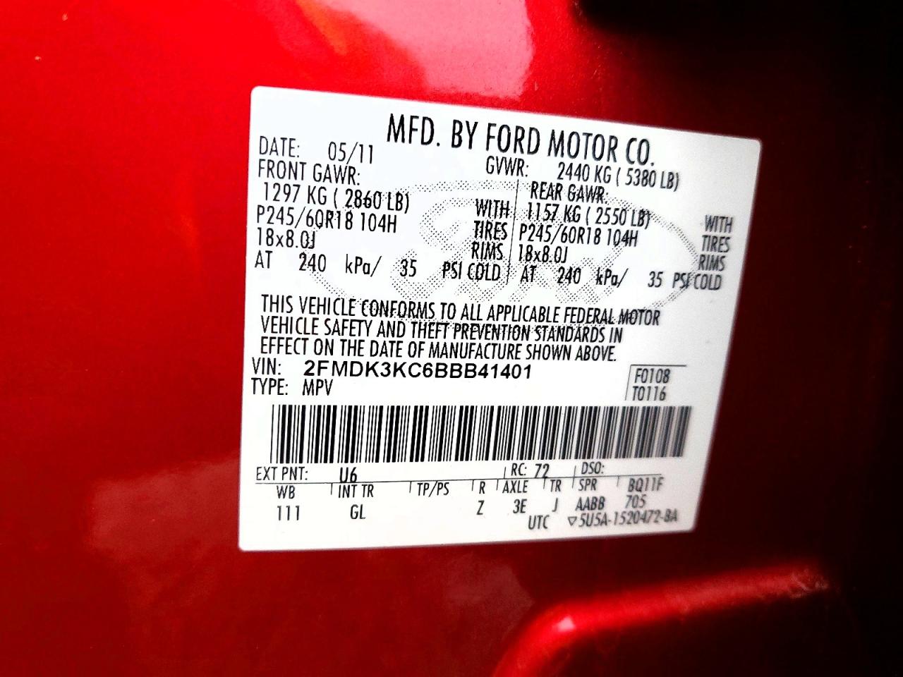 2011 FORD EDGE LIMITED photo 14