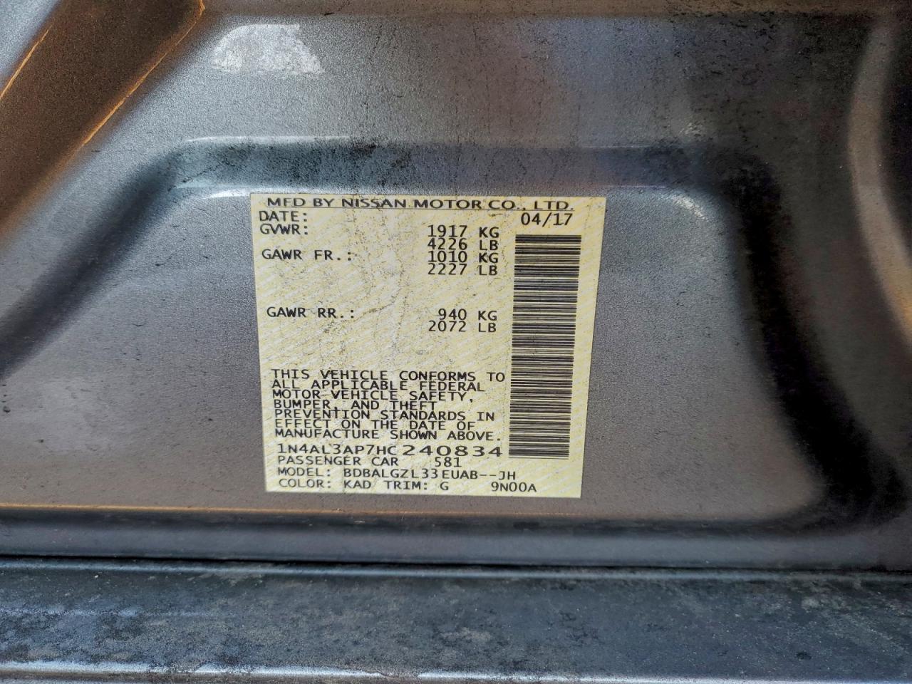 2017 NISSAN ALTIMA 2.5 photo 12