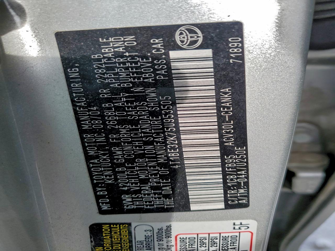 2005 TOYOTA CAMRY LE photo 25