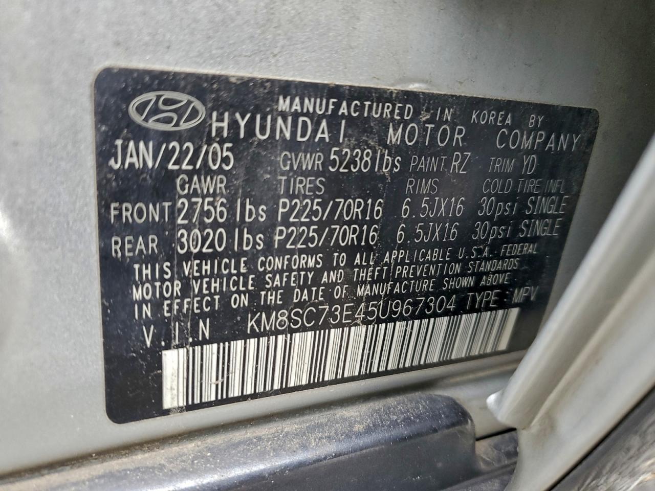 2005 HYUNDAI SANTA FE GLS photo 25