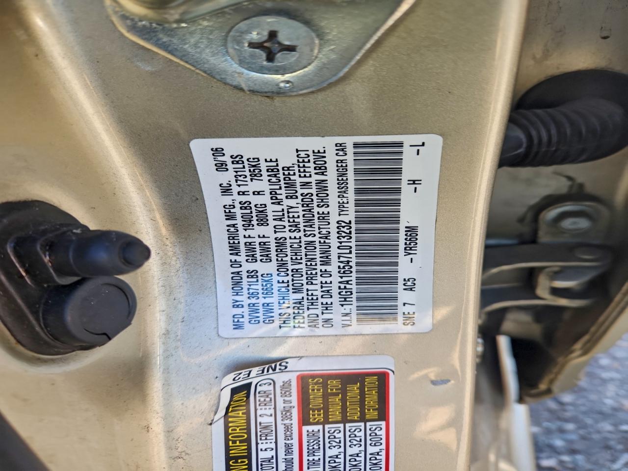 2007 HONDA CIVIC LX photo 12