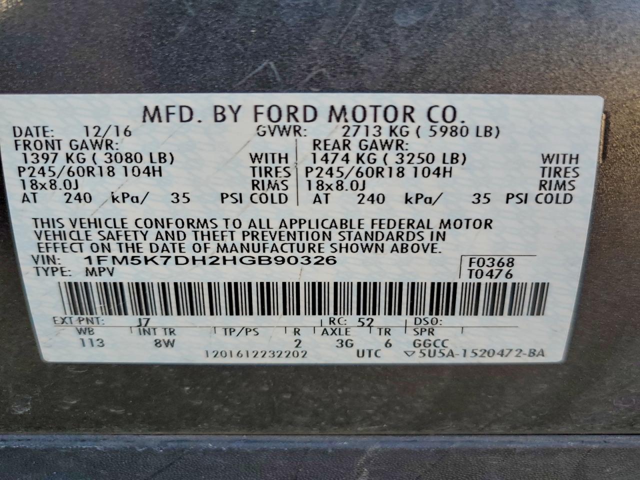 2017 FORD EXPLORER XLT photo 14