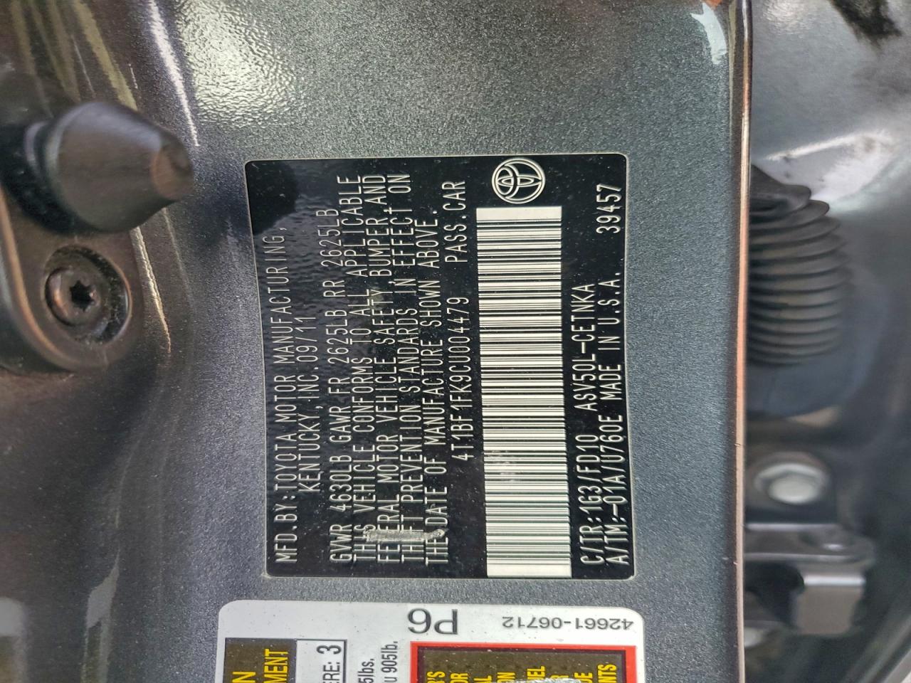 2012 TOYOTA CAMRY BASE photo 23