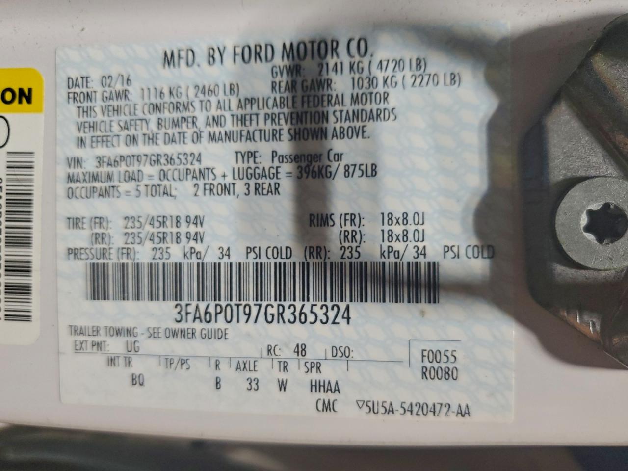 2016 FORD FUSION SE photo 13