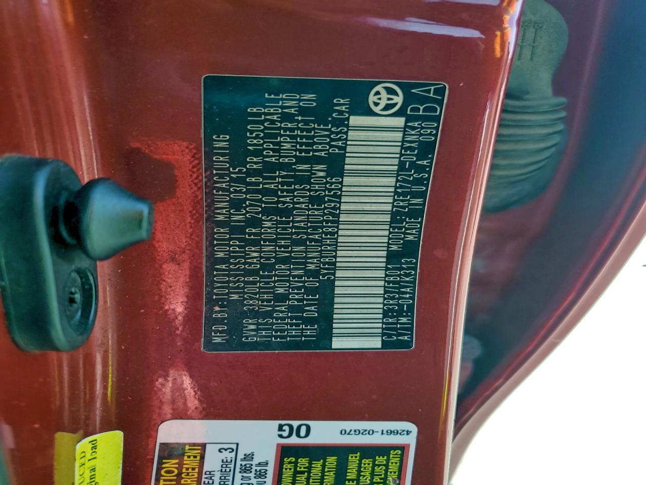 2015 TOYOTA COROLLA L photo 13