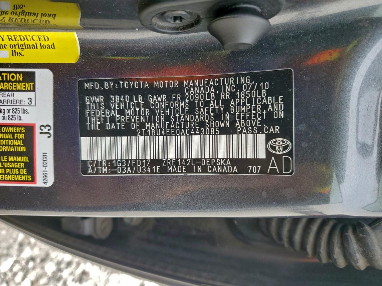 2010 TOYOTA COROLLA BASE photo 12