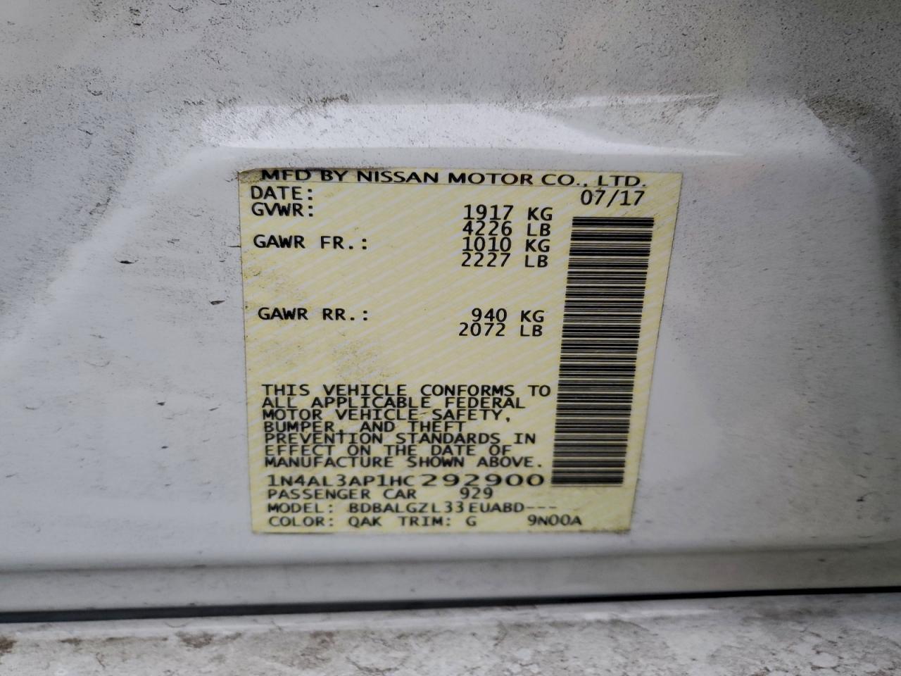 2017 NISSAN ALTIMA 2.5 photo 12