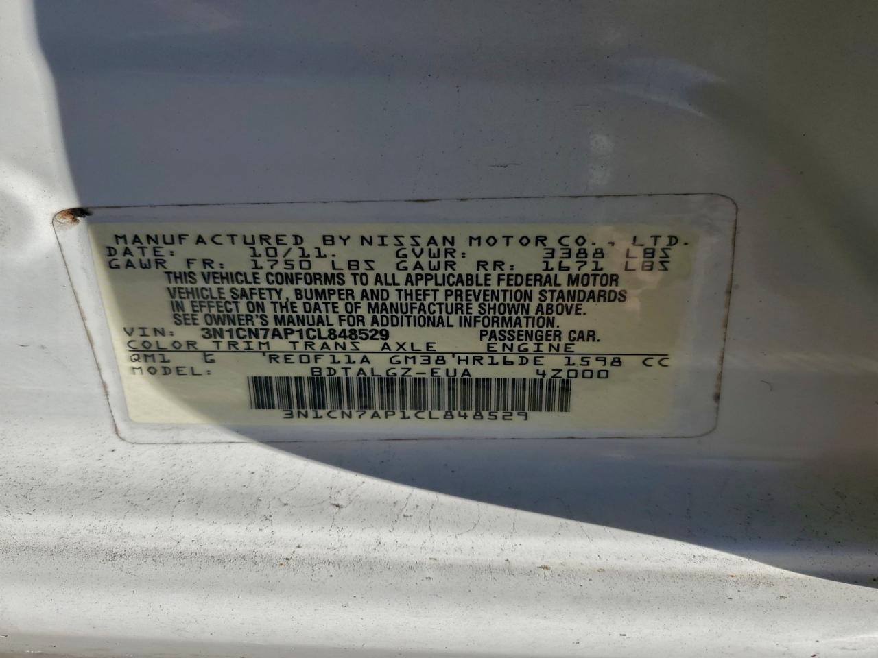 2012 NISSAN VERSA S photo 12