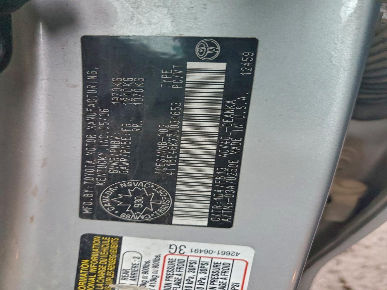 2007 TOYOTA CAMRY CE photo 12
