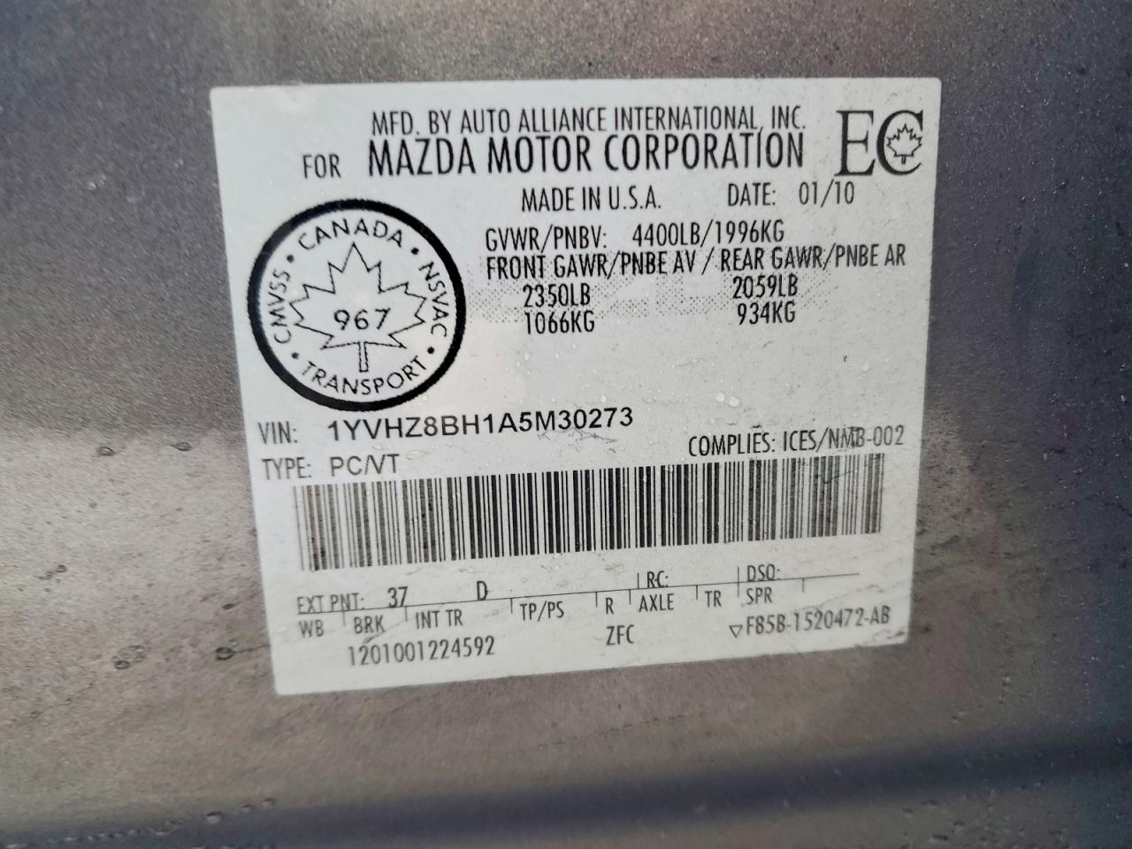 2010 MAZDA 6 I photo 12