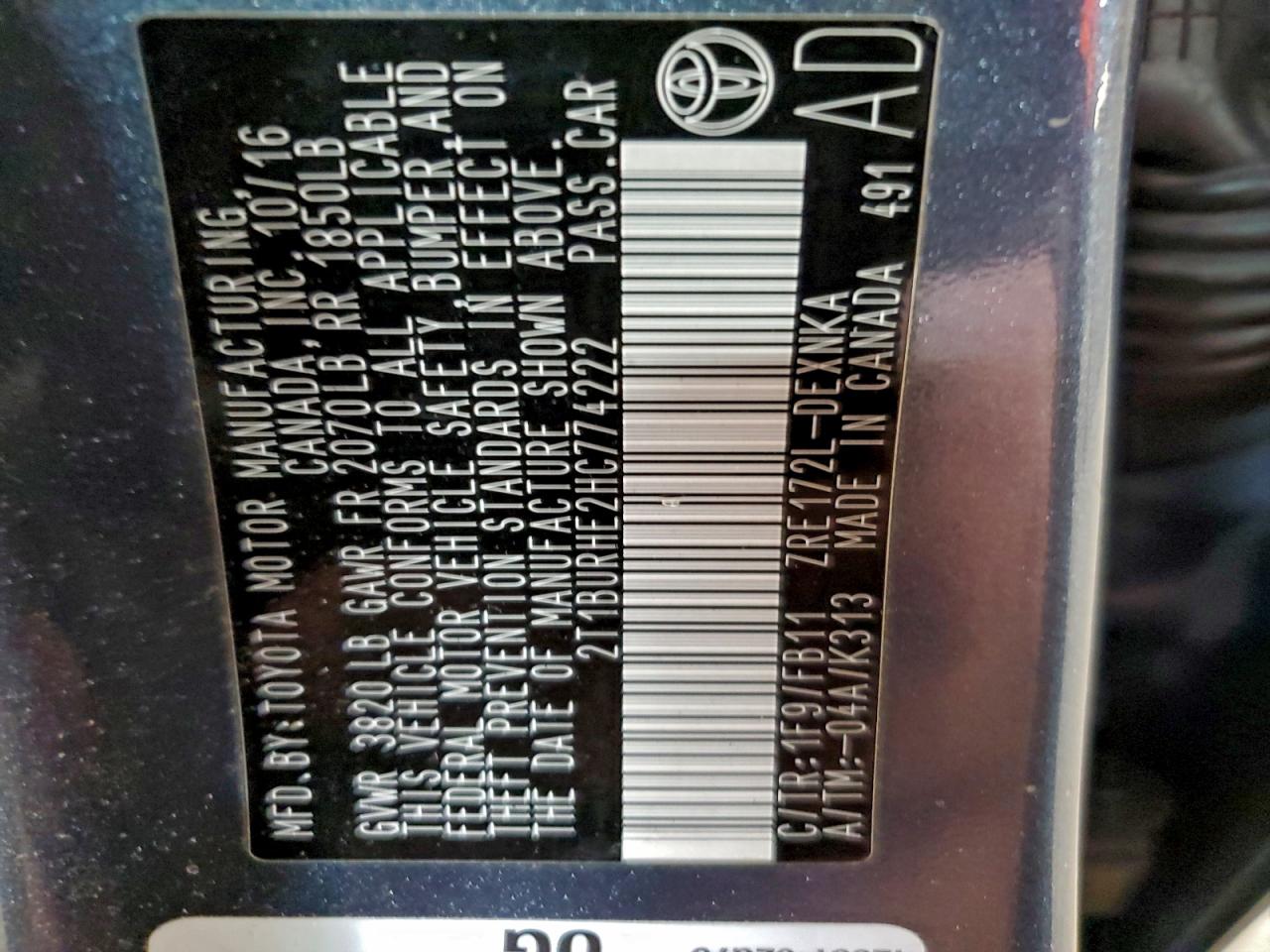2017 TOYOTA COROLLA L photo 12
