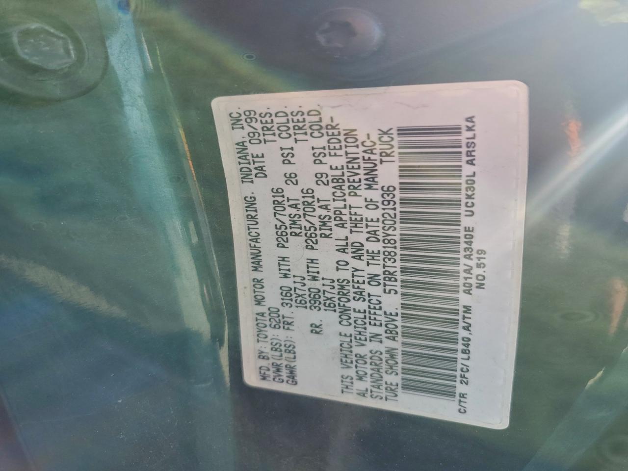 2000 TOYOTA TUNDRA ACCESS CAB LIMITED photo 12