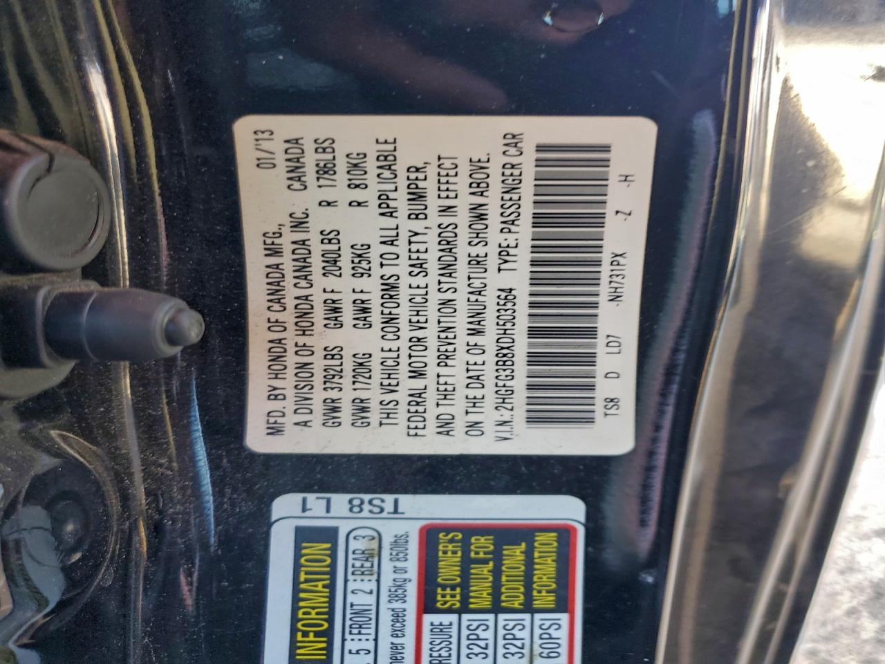 2013 HONDA CIVIC EX photo 25