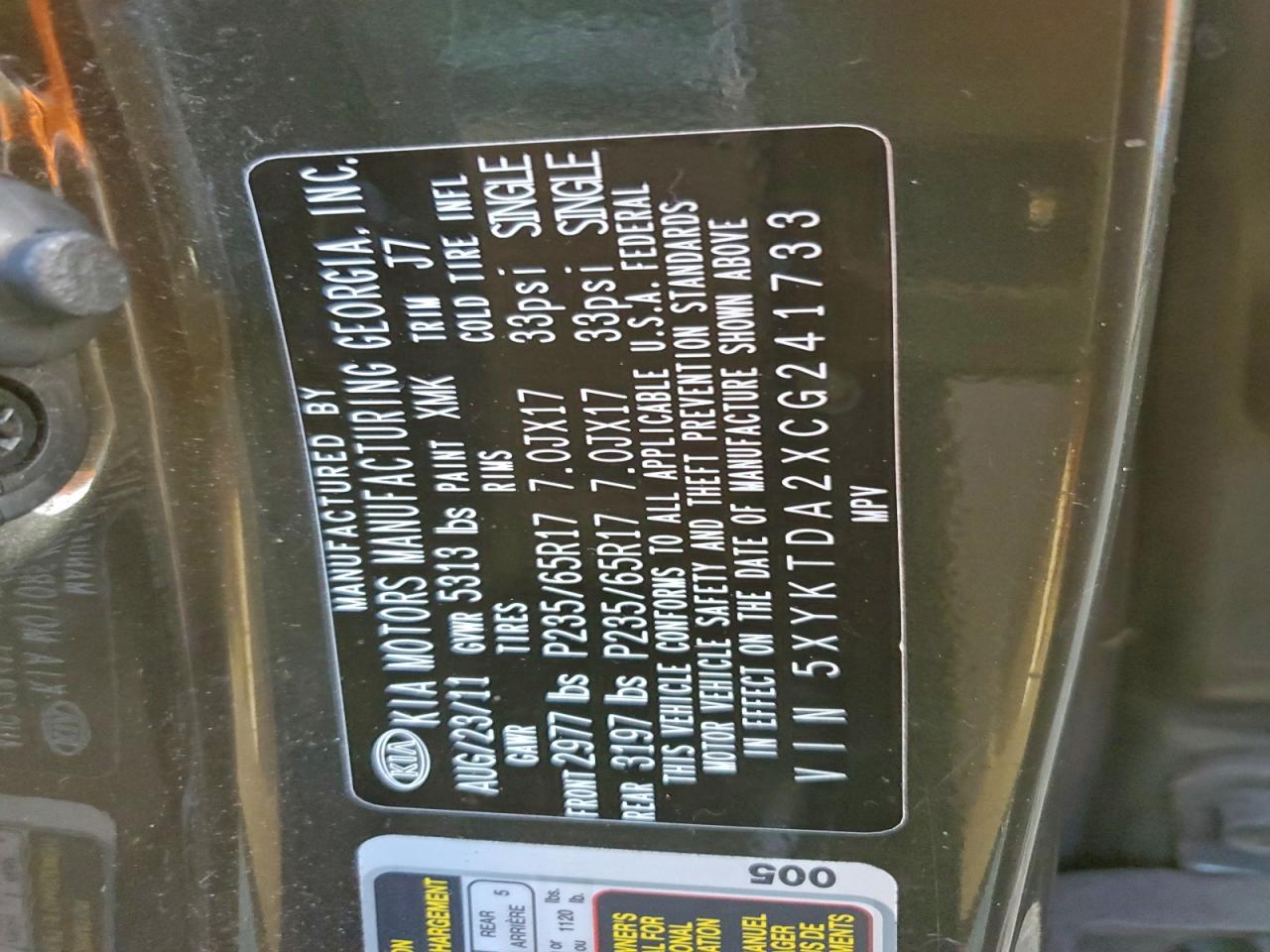 2012 KIA SORENTO BASE photo 37
