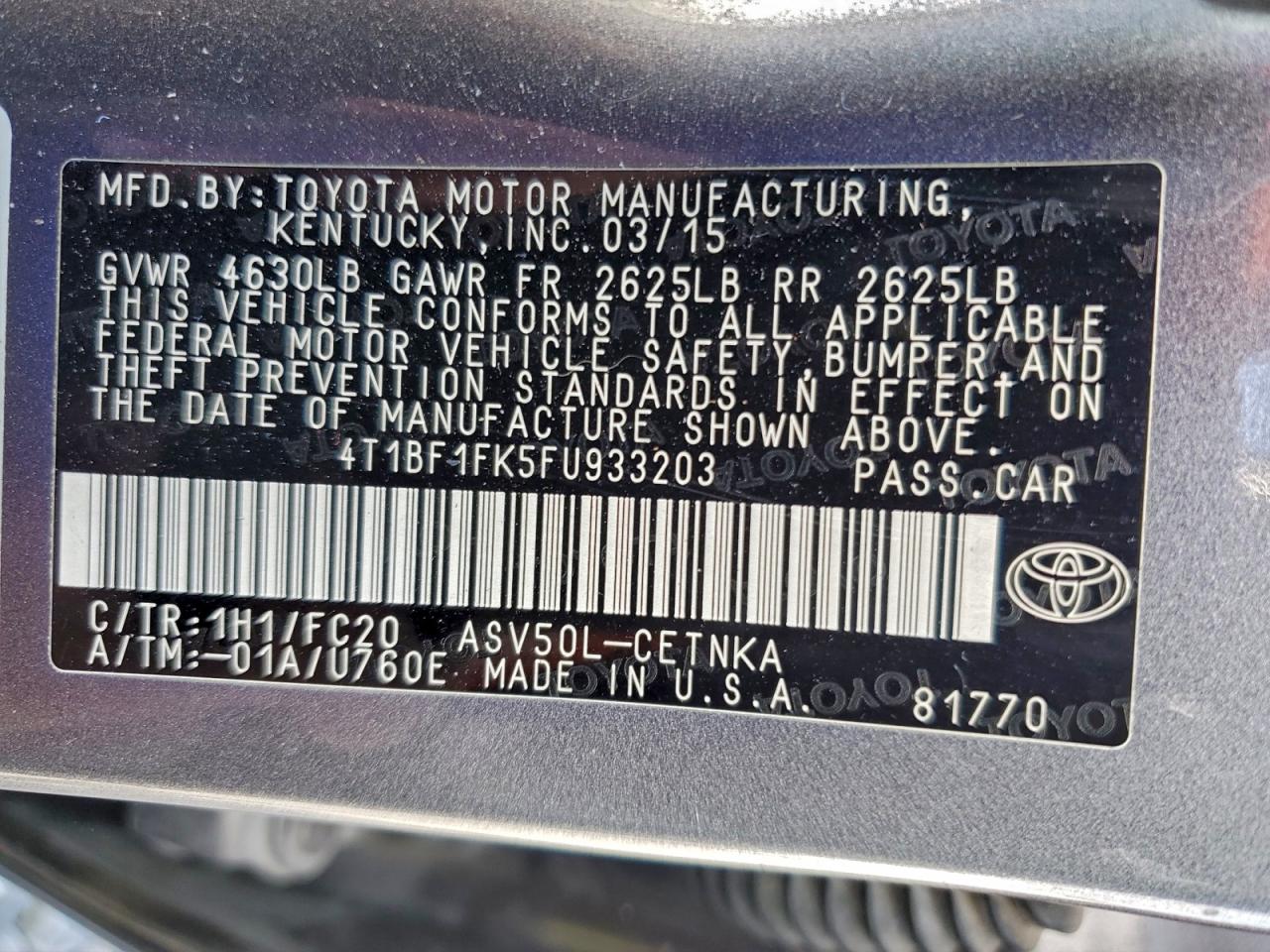 2015 TOYOTA CAMRY LE photo 13