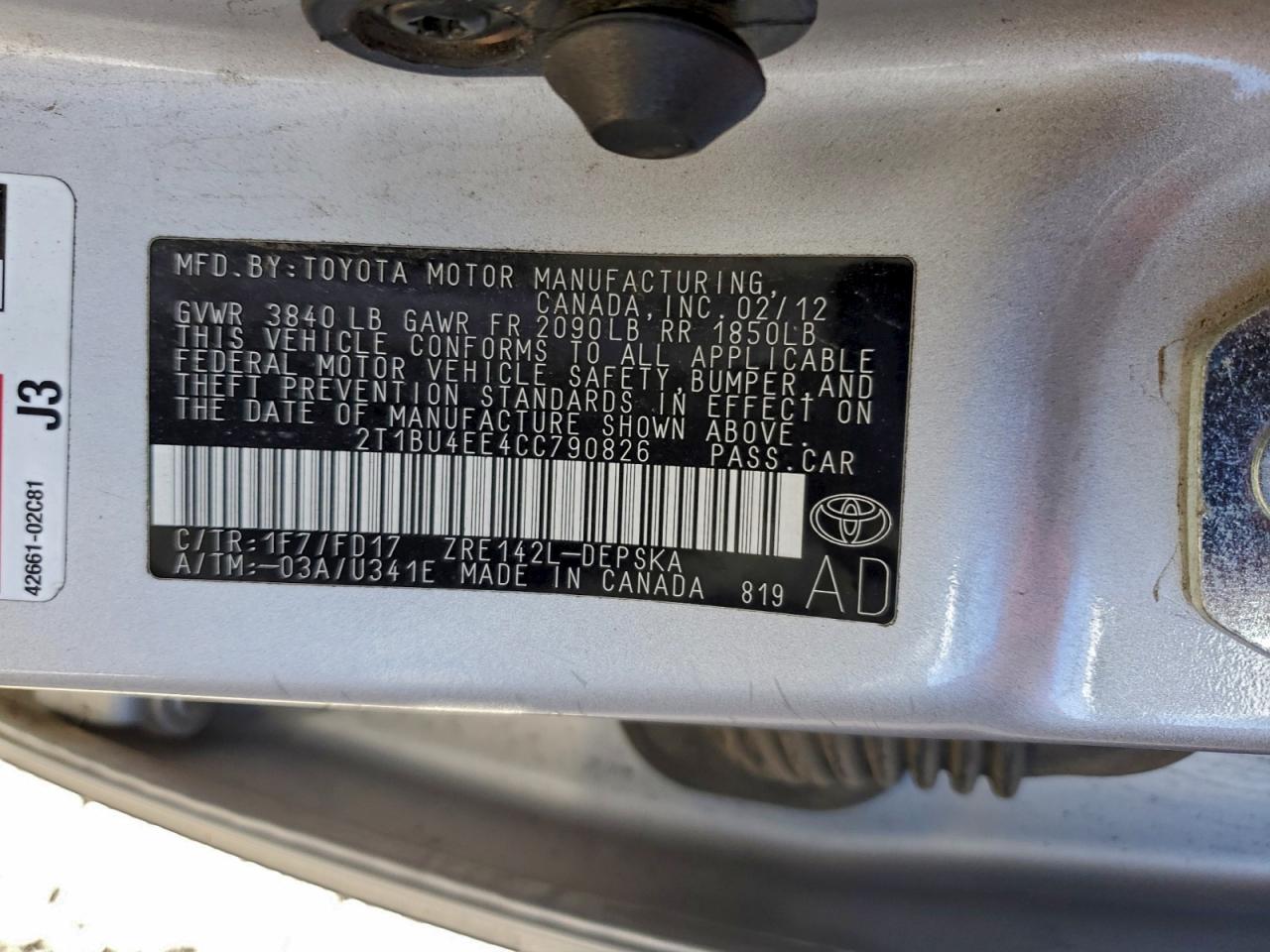 2012 TOYOTA COROLLA BASE photo 12