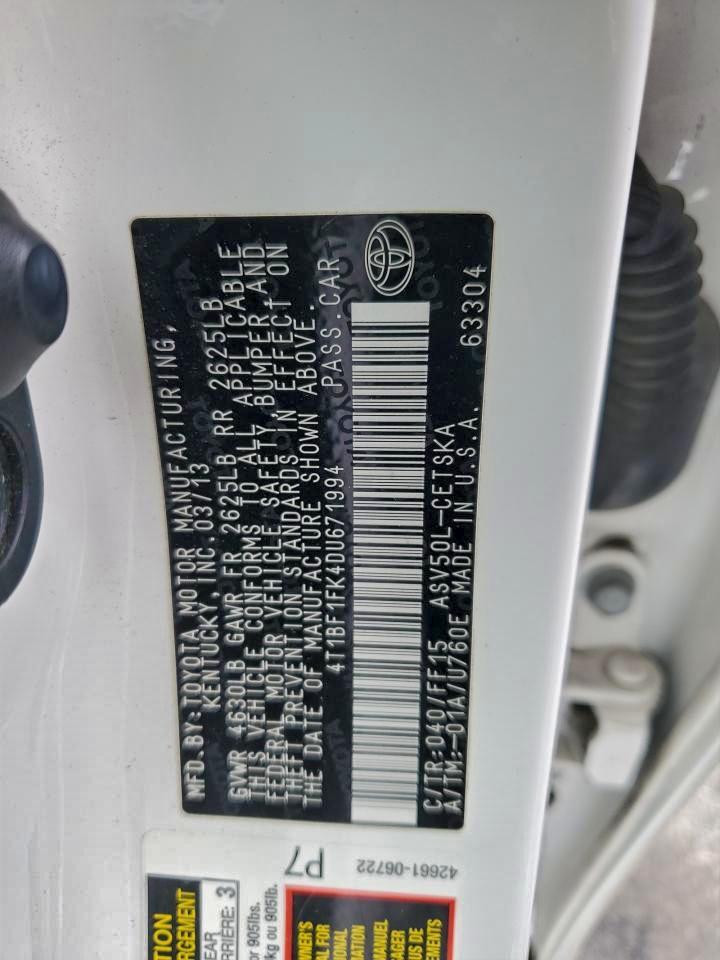 2013 TOYOTA CAMRY L photo 12
