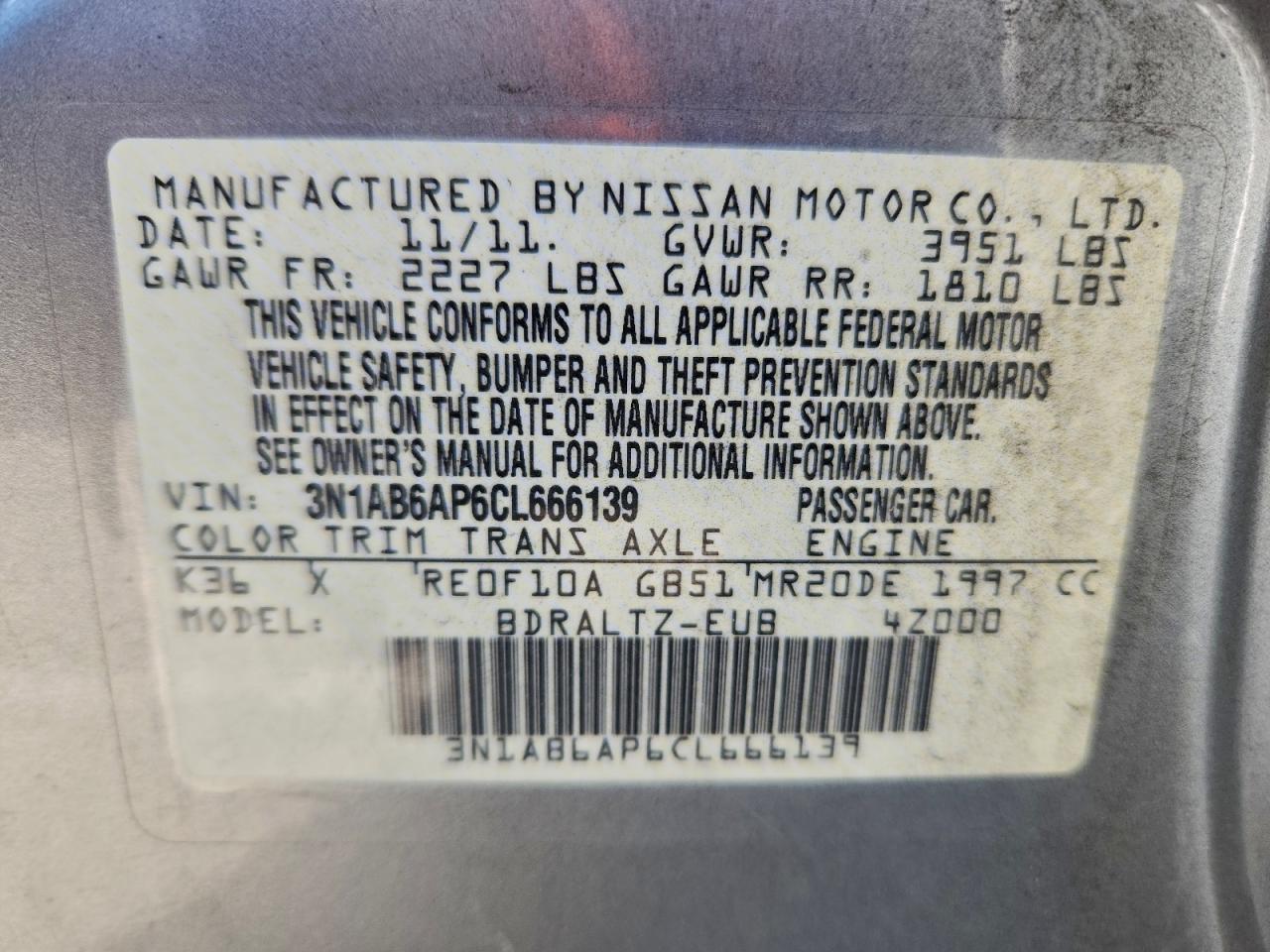 2012 NISSAN SENTRA 2.0 photo 12