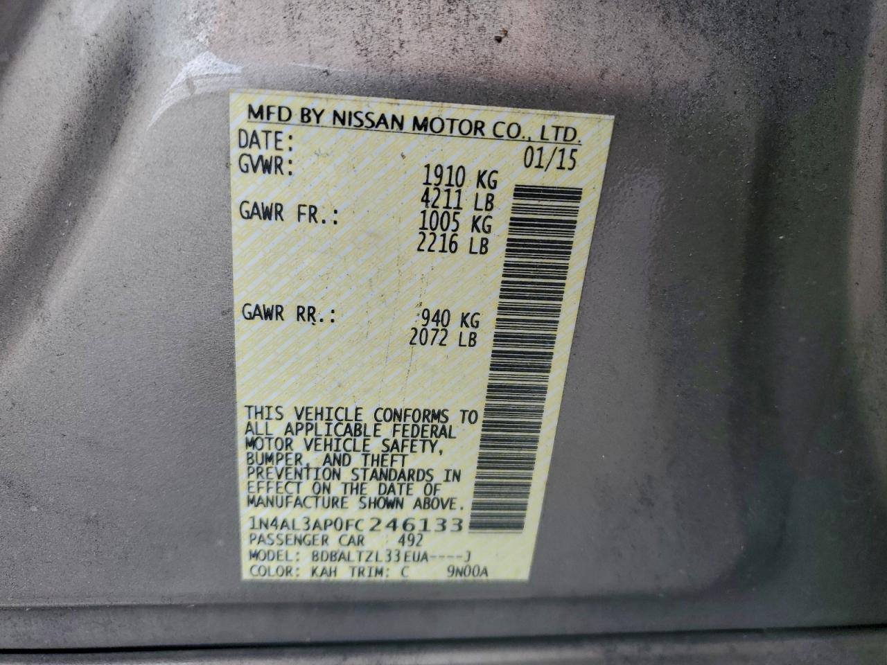 2015 NISSAN ALTIMA 2.5 photo 12