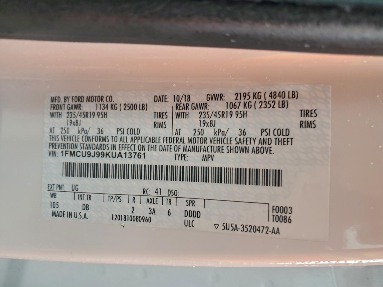 2019 FORD ESCAPE TITANIUM photo 13
