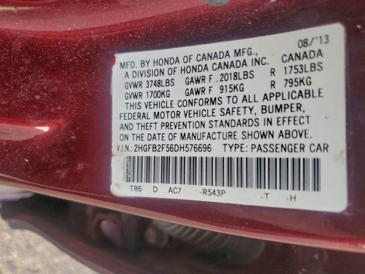2013 HONDA CIVIC LX photo 23