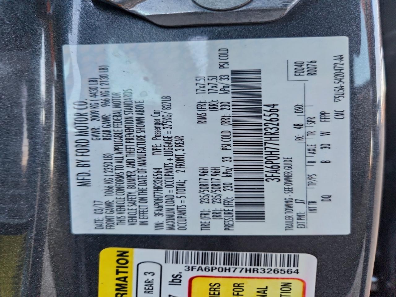 2017 FORD FUSION SE photo 23
