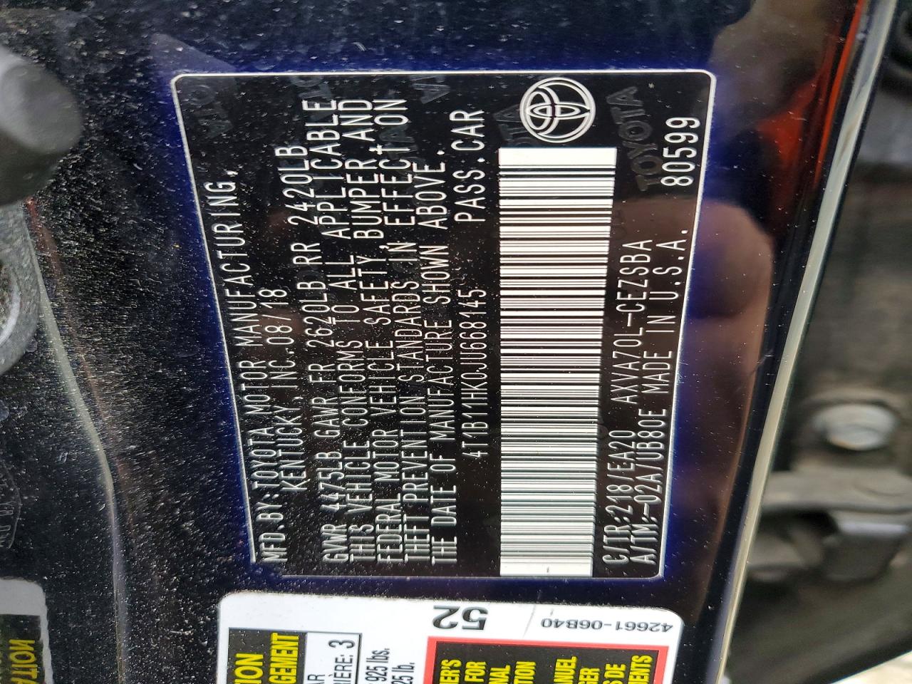 2018 TOYOTA CAMRY L photo 34