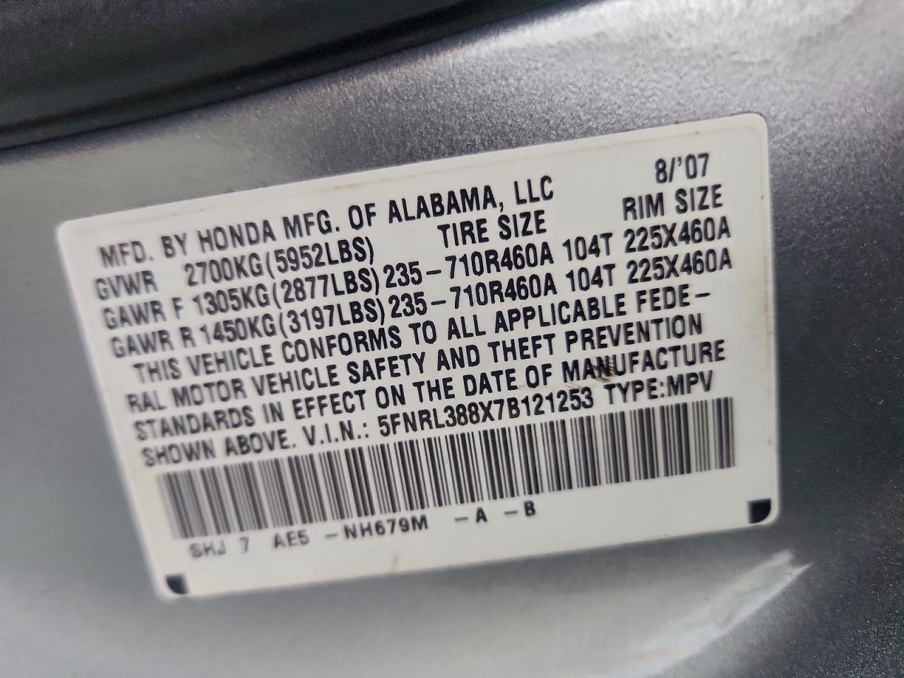 2007 HONDA ODYSSEY TOURING photo 13