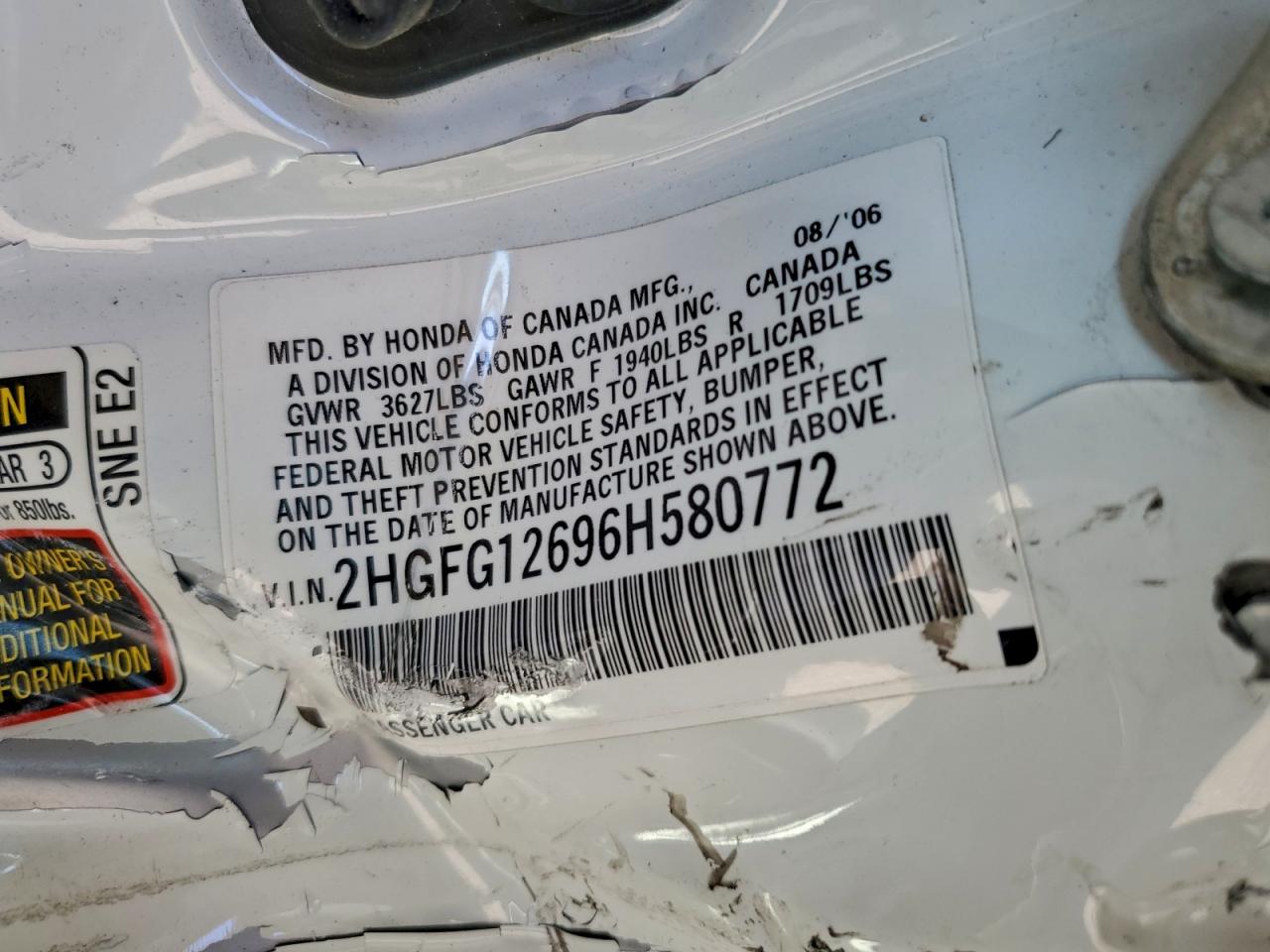 2006 HONDA CIVIC LX photo 12