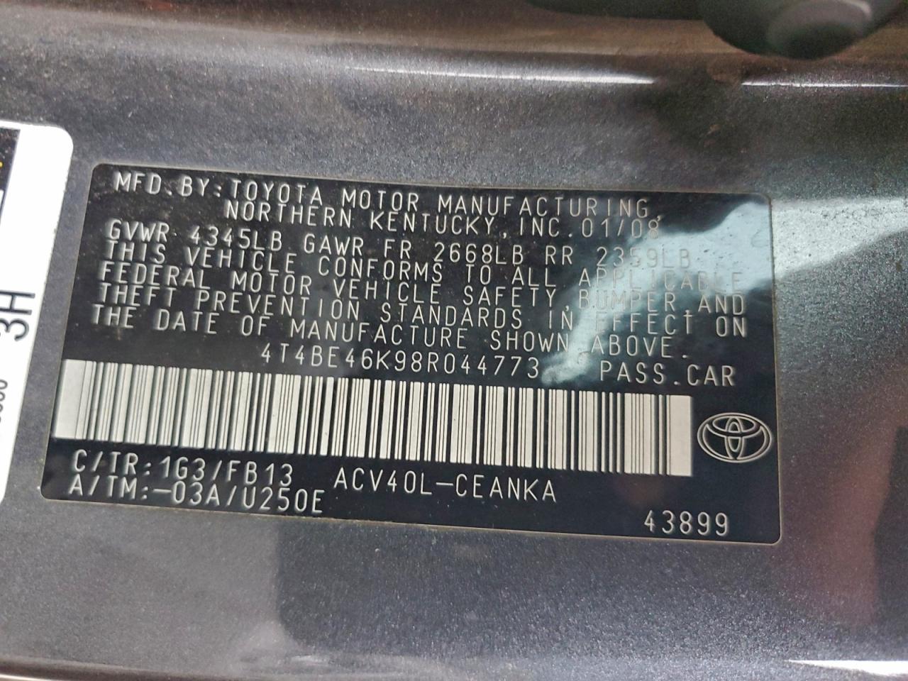 2008 TOYOTA CAMRY CE photo 12