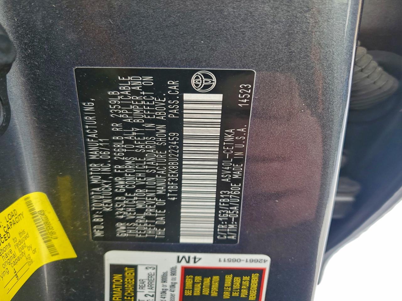 2011 TOYOTA CAMRY BASE photo 23