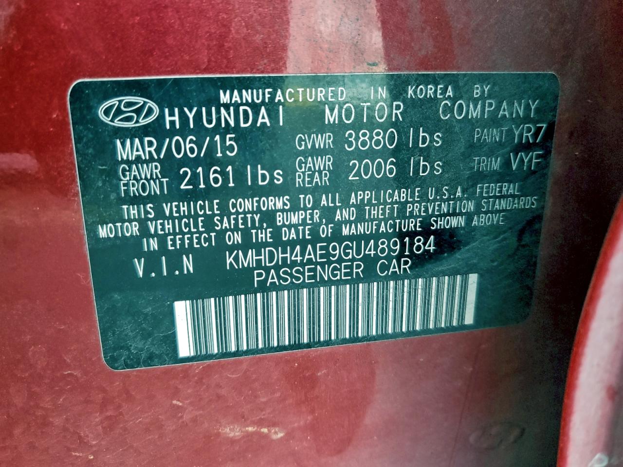 2016 HYUNDAI ELANTRA SE photo 23