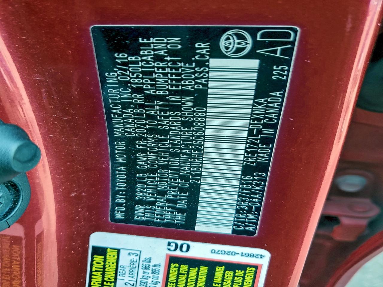2016 TOYOTA COROLLA L photo 34