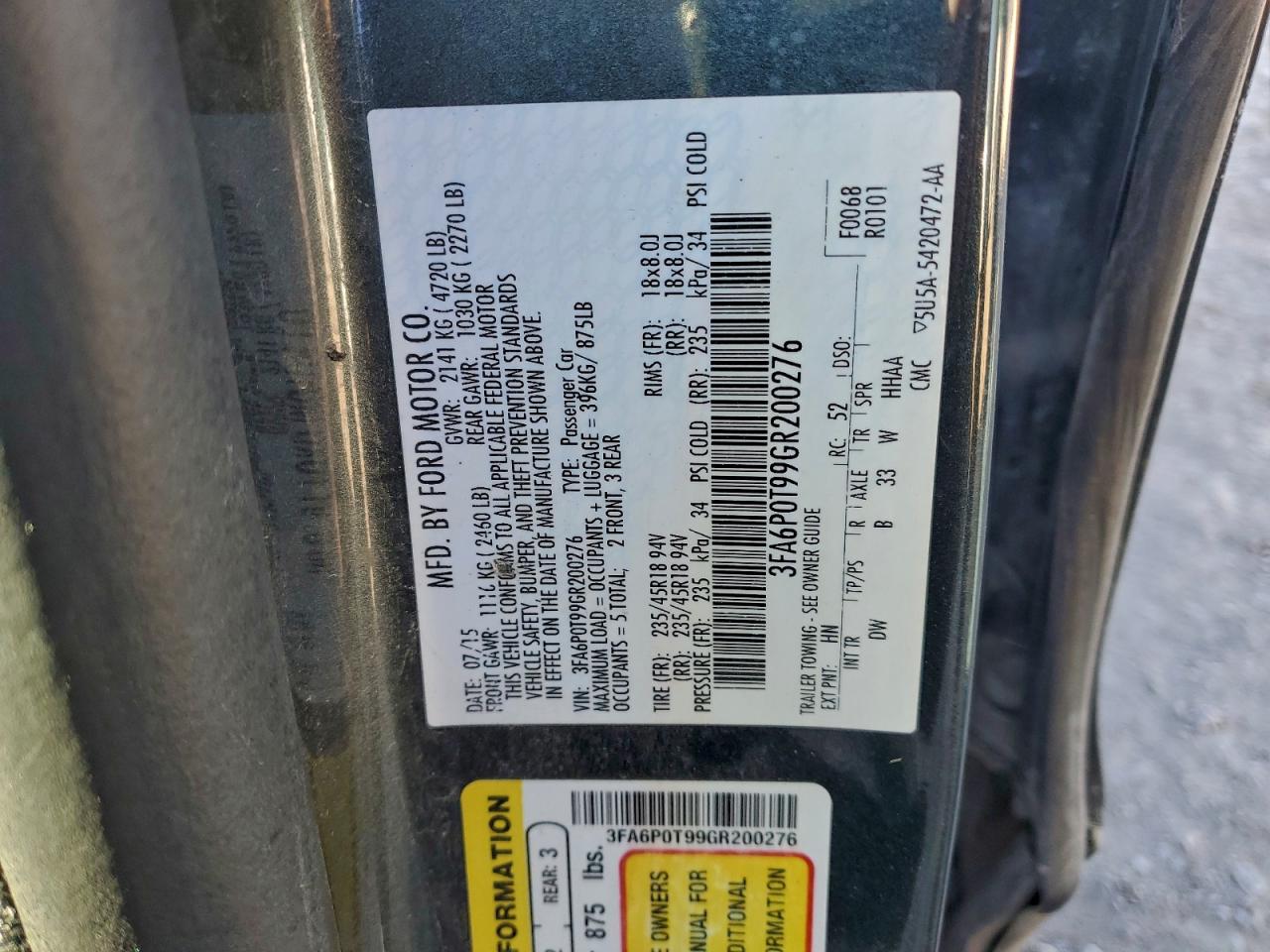 2016 FORD FUSION SE photo 12
