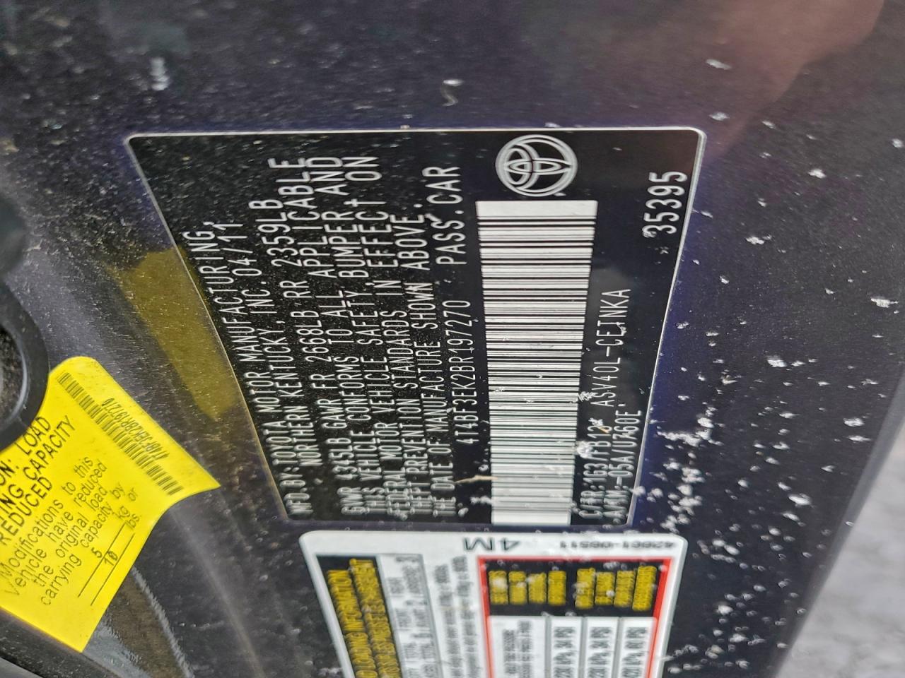 2011 TOYOTA CAMRY BASE photo 12
