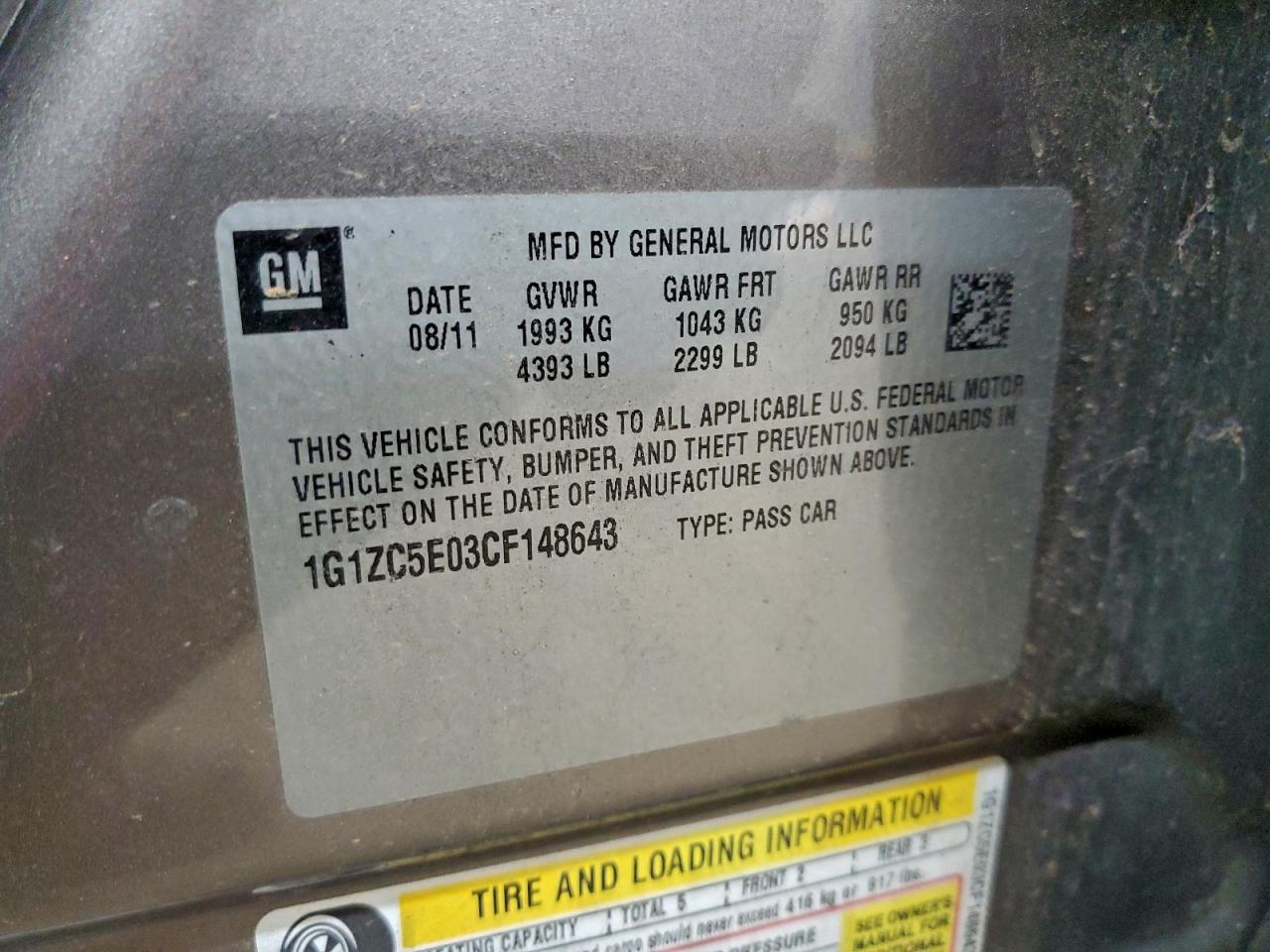 2012 CHEVROLET MALIBU 1LT photo 12