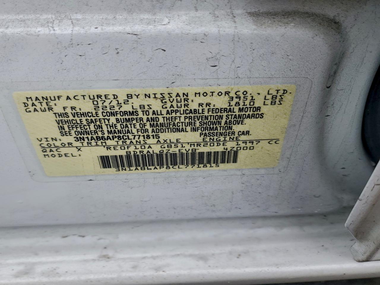 2012 NISSAN SENTRA 2.0 photo 12